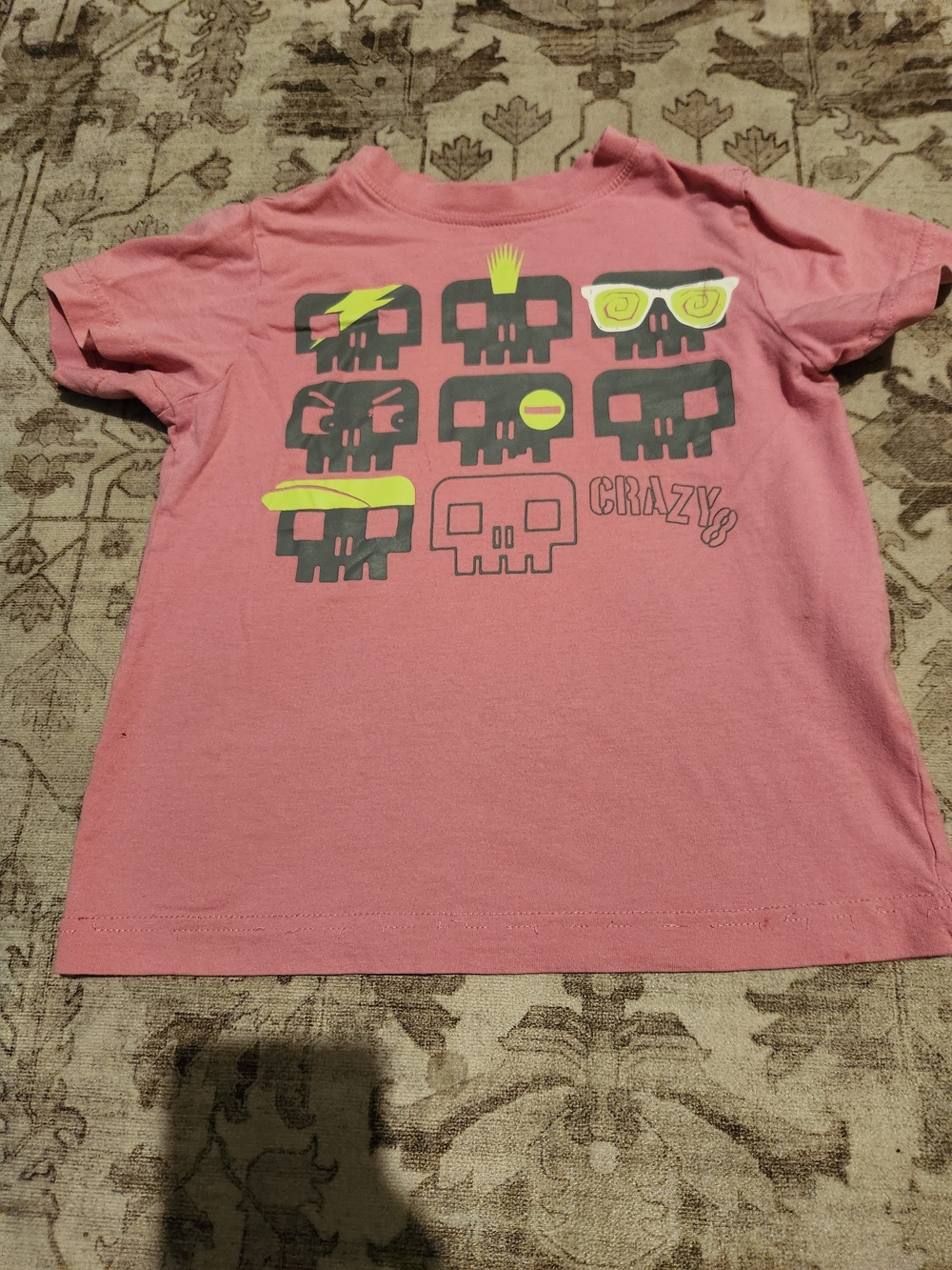 Crazy 8 Pink Tee with Neon Skull Graphics